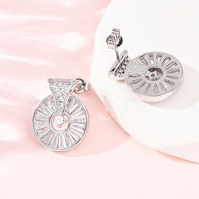 Flat Round Brass Micro Pave Clear Cubic Zirconia Stud Earrings EJEW-D351-11P-1