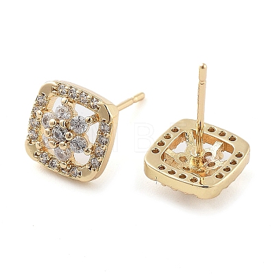 Brass with Glass Stud Earrings EJEW-Q800-07KCG-1