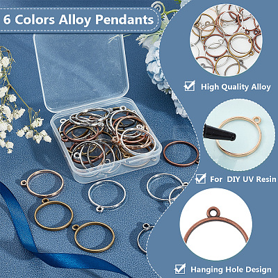 Olycraft 60Pcs 6 Colors Alloy Open Back Bezel Pendants FIND-OC0003-39-1