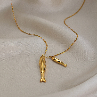 Ocean 304 Stainless Steel Double Fish Pendant Necklaces for Women WI5548-1