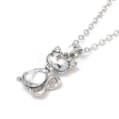 Cat Shape Alloy Rhinestone Pendant Necklaces FS-WG5CA0C-03-1
