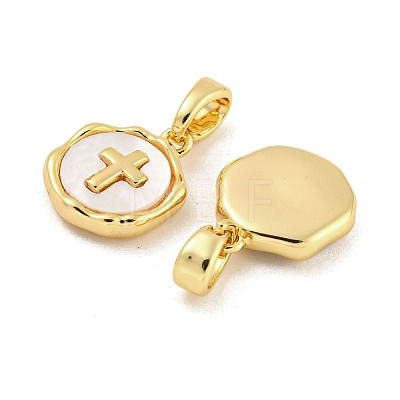 Brass Pave Shell Charms KK-G490-35G-1