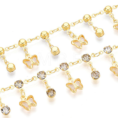 Brass Glass Butterfly Charm Link Chains CHC-T018-12B-G-1