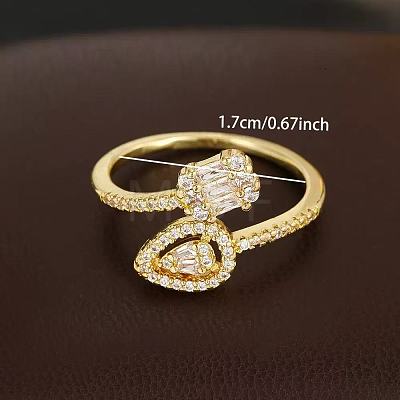 Brass Micro Pave Cubic Zirconia Teardrop & Rectangle Cuff Open Rings for Women WG82DA3-01-1