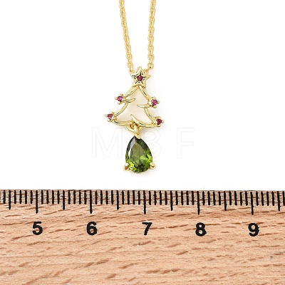 Christmas Tree Brass Micro Pave Cubic Zirconia Pendants Necklaces NJEW-L468-01G-B02-1