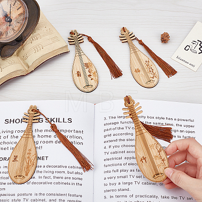  4Pcs 4 Style Ancient Musical Instrument Pipa Chinese Style Bookmark with Tassels for Book Lover AJEW-NB0002-72-1