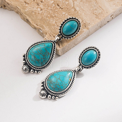 Synthetic Turquoise & Alloy Dangle Earrings WG371D0-03-1