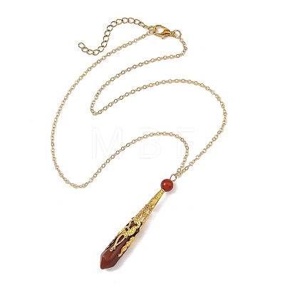 304 Stainless Steel Filigree Natural Mixed Stone Faceted Pointed Bullet Pendant Brass Cable Chain Necklaces NJEW-JN06568-1