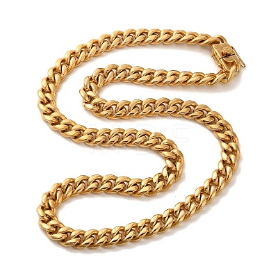 Ion Plating(IP) 304 Stainless Steel Cuban Link Chain Necklaces for Men NJEW-L173-018G-02-1