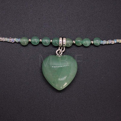 Natural Gemstone Heart Pendant Colorful Glass Seed Beads Beaded Necklaces for Women VA8487-5-1