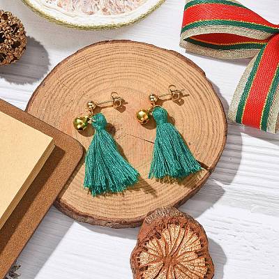 Christmas Tree Tassel Dangle Earrings EJEW-JE06104-1