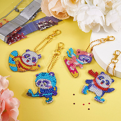 2 Sets 2 Style DIY Diamond Painting Sporting Panda Keychain Kits DIY-TA0003-80-1