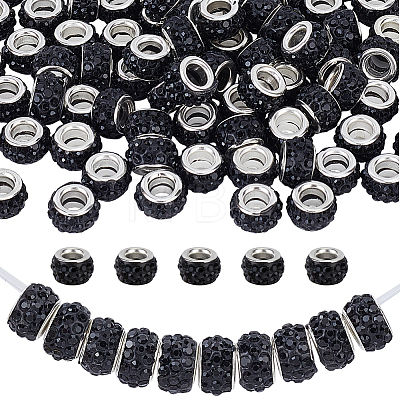 Handmade Polymer Clay Rhinestone European Large Hole Beads with Silver Color Plated Brass Cores FPDL-PA0001-02D-1