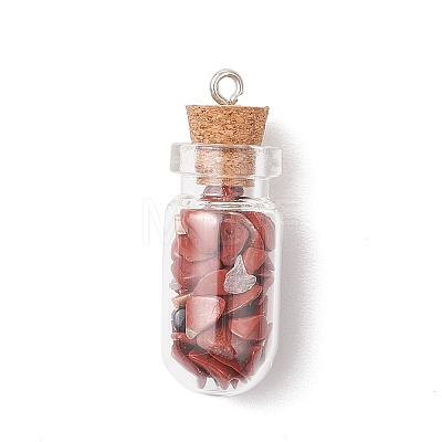 8Pcs 8 Styles Synthetic Turquoise & Natural Green Aventurine & Citrine & Rose Quartz & Lapis Lazuli & Quartz Crystal & Amethyst & Red Jasper Chip Glass Bottle Pendants PALLOY-JF04073-1