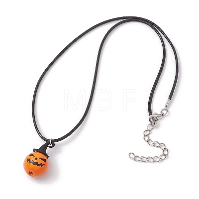 Halloween Theme Wood Pumpkin Pendant Necklaces NJEW-JN04847-1