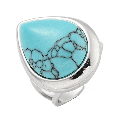 304 Stainless Steel Synthetic Turquoise Cuff Rings G-Z056-09P-04-1