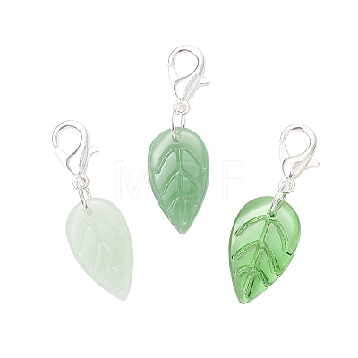 3Pcs Leaf Handmade Lampwork Pendant Decorations HJEW-JM03545-01-1