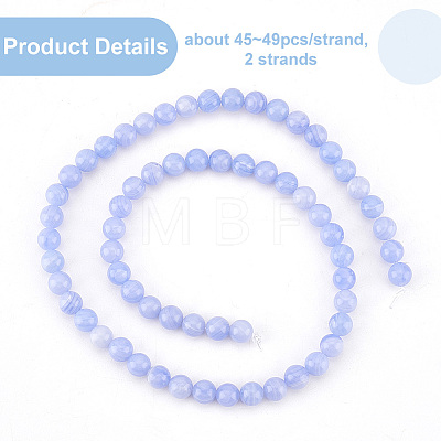 Olycraft 2 Strands Natural Blue Lace Agate Beads Strands G-OC0004-35A-1