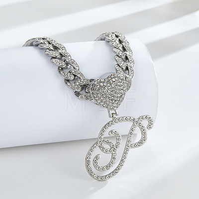 Alloy Full Crystal Rhinestone Letter Pendant Cuban Link Chain Necklaces for Women Men FS-WG1AB05-40-1