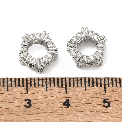Heart Brass Micro Pave Clear Cubic Zirconia European Beads KK-D228-25P-1