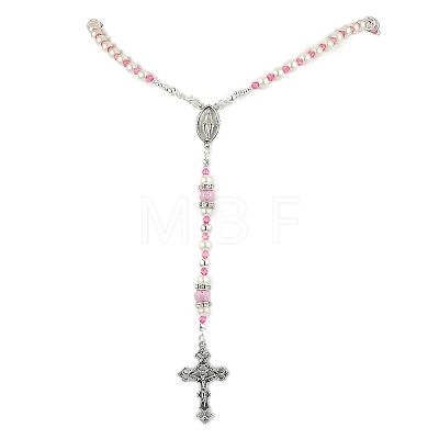 Cross & Virgin Mary Alloy Rosary Bead Necklaces NJEW-JN05123-01-1