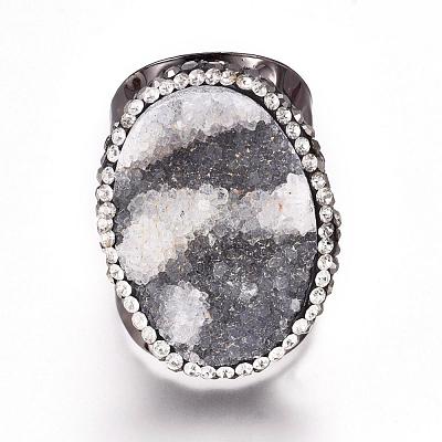 Natural Gemstone Cuff Finger Rings RJEW-K226-E-1