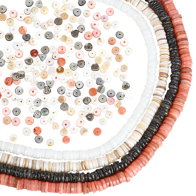 4 Strands 4 Colors Natural Shell Beads Strands SSHEL-PA0001-04-1