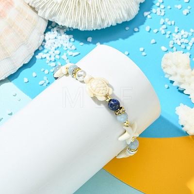 3Pcs Shell Pearl & Natural & Synthetic Mixed Gemstone Beads Stretch Bracelets for Women BJEW-JB13898-1