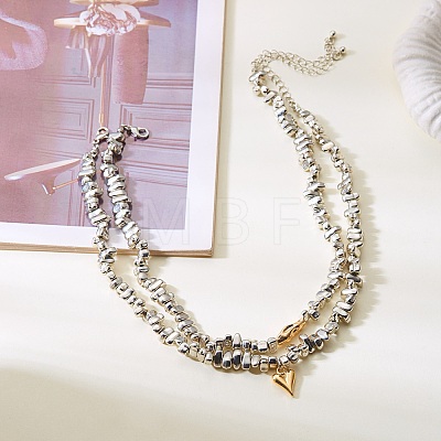 Alloy Heart Pendant Irregular CCB Plastic Beaded 2-Strand Necklaces for Women FS-WG5DF6F-01-1