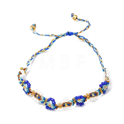 Flower Glass Seed Beaded Braided Bead Bracelets for Women Frineds BJEW-F493-10A-1