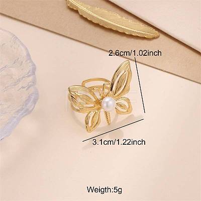 304 Stainless Steel Imitation Pearl Cuff Open Rings WG87CF0-03-1