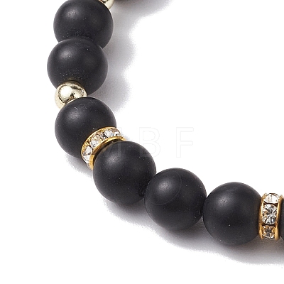 Frosted Natural Black Agate(Dyed & Heated) Beaded Stretch Bracelets BJEW-JB10565-1