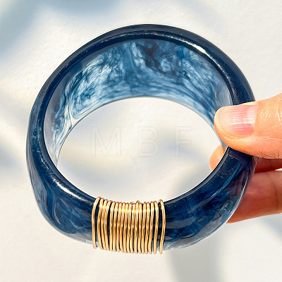 Resin Wide Bangels with Alloy Wire Wrapped for Women WG69B81-03-1