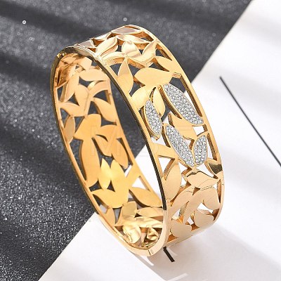 Ion Plating(IP) 304 Stainless Steel Hinged Bangles with Polymer Clay Rhinestones for Women BJEW-Z080-04G-1