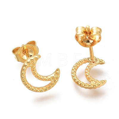 304 Stainless Steel Crescent Moon Stud Earrings EJEW-H100-06A-G-1
