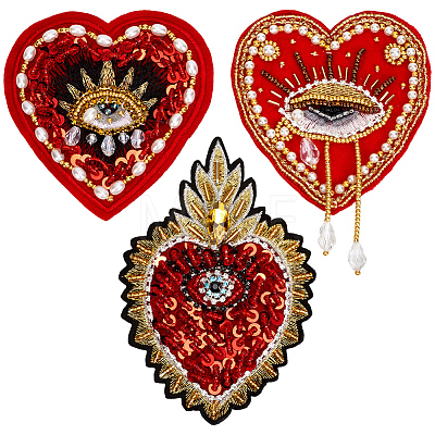 3Pcs 3 Styles Heart with Eye Polyester Sew on Patches DIY-GF0013-24-1
