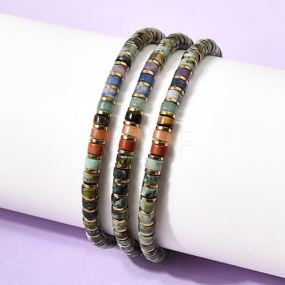 Natural African Turquoise(Jasper) & Non-magnetic Hematite Beaded Adjustable Bracelets for Unisex BJEW-K251-09W-1