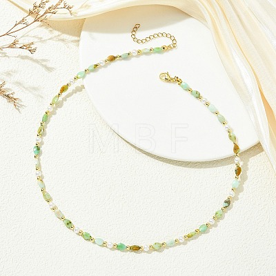 Natural Chalcedony Teardrop and Round White Shell Pearl Beaded Necklaces NJEW-JN06246-01-1