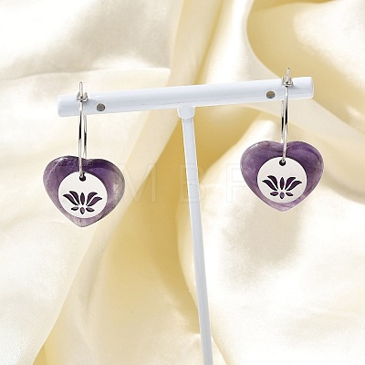Natural Amethyst & 304 Stainless Steel Hoop Earrings for Women EJEW-G475-02P-08-1
