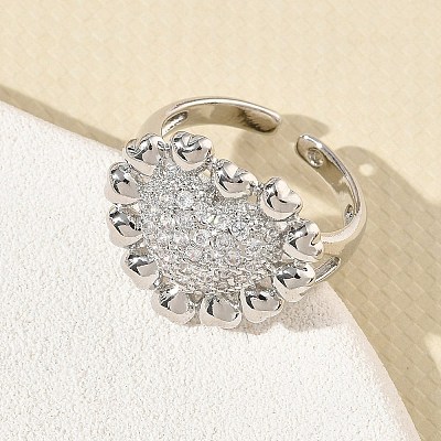 Brass Micro Pave Cubic Zirconia Cuff Open Rings for Women CU-CBA760A-13A-P-1