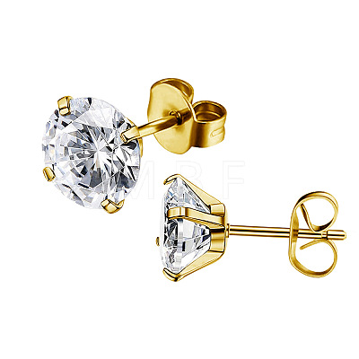 Stainless Steel Micro Pave Clear Cubic Zirconia Stud Earrings PW-WG005C9-06-1