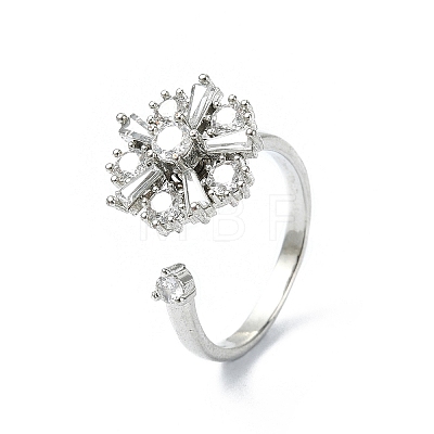 Flower Rotatable Open Cuff Rings for Women RJEW-G333-01H-1