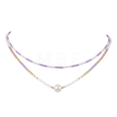 Glass Beaded Double Layer Necklaces NJEW-MZ00070-03-1