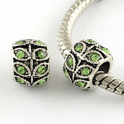 Antique Silver Plated Alloy Rhinestone Large Hole European Beads MPDL-R041-02-1