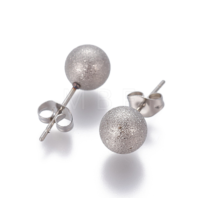 304 Stainless Steel Ear Studs EJEW-G253-8mm-P-1