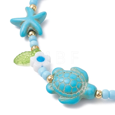 Ocean Theme Synthetic Turquoise & Glass Seed Beaded Bracelets BJEW-MZ00305-02-1