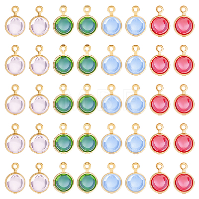 40Pcs 4 Colors 304 Stainless Steel Wrapped Dyed Natural Quartz Round Charms STAS-UN0063-75-1