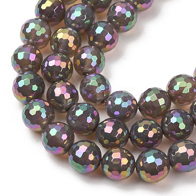 Electroplated Natural Agate Beads Strands G-B191-A07-10mm-03-1