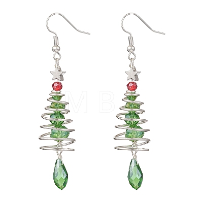 Christmas Tree with Star Brass Wired Glass Dangle Earrings EJEW-JE06126-1