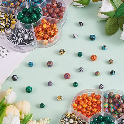 140Pcs 7 Colors Synthetic Malachite Beads G-SZ0001-98A-1